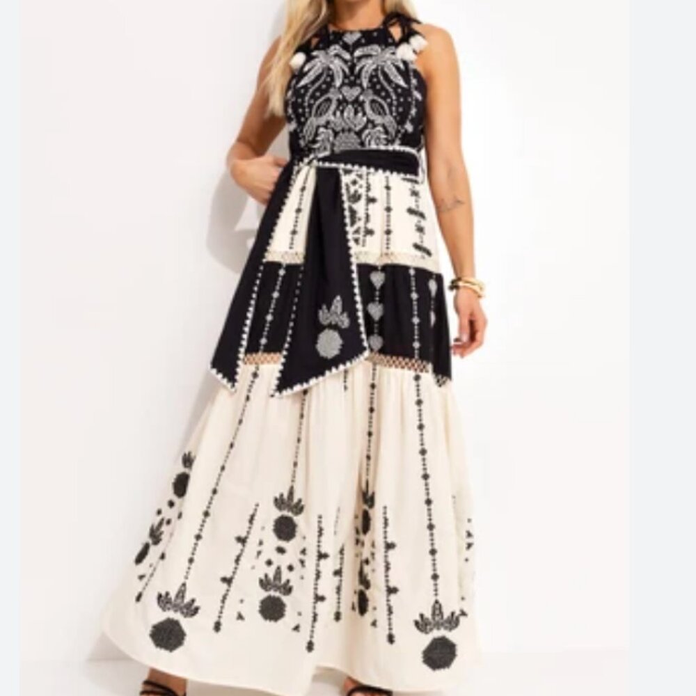 FARM Rio Farm Rio  Embroidered & Printed Macaw Maxi Dress Modern Bohemian - Picture 3 of 16